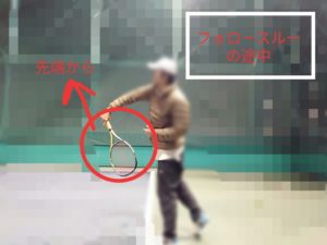 フラットサーブのフォロースルーの動き1